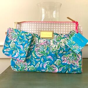 Lilly Pulitzer Tech Pouch Set NWT Cumulus Blue Chick Magnet 2 Pouch Set